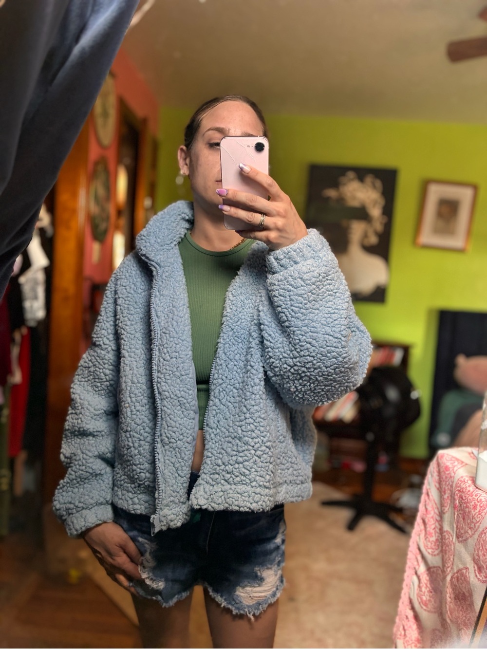 UO Cozy Light Blue Teddy Sherpa Jacket